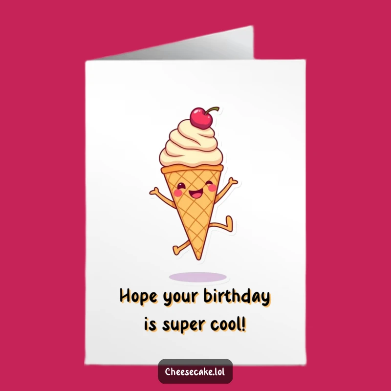 Free Printable Birthday Card: Smiling Ice Cream Cone Cartwheeling for Fun