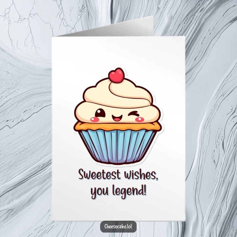 Funny Free Printable Birthday Card: Smiling cupcake character winking mischievously, sharing a playful birthday secret.