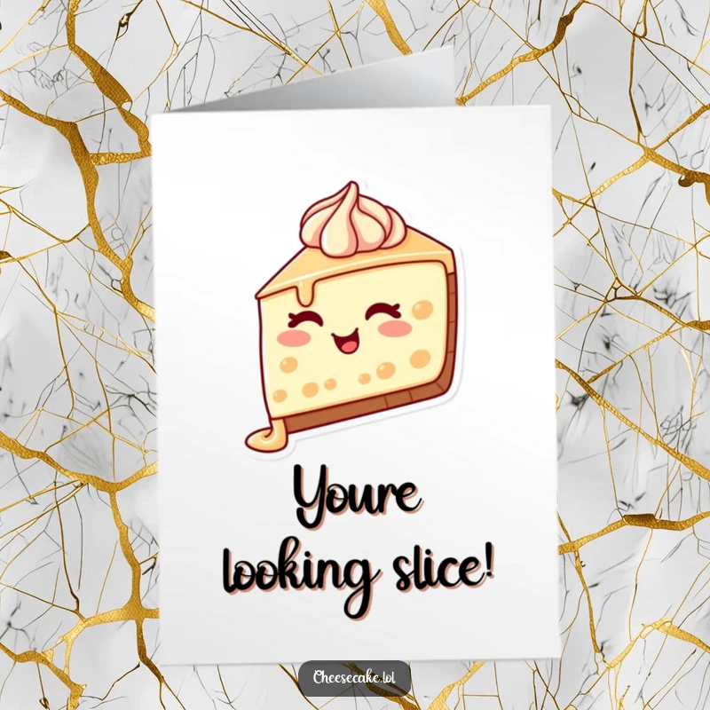 Funny Free Printable Birthday Card: A cheesecake slice winks cheekily with frosting dripping, a delectable and humorous greeting.