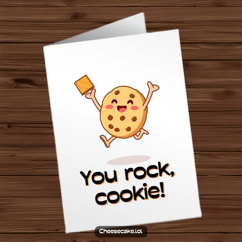 Funny Free Printable Congratulations Card: A jubilant baked cookie leaping high, celebrating a well-deserved victory with infectious energy.