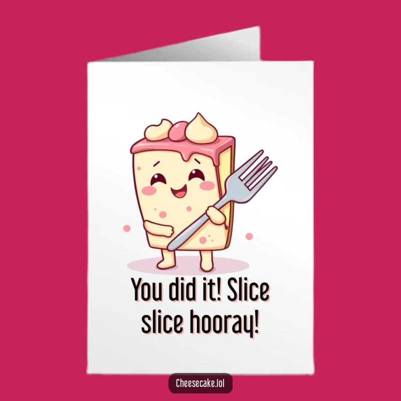 Free Printable Congrats Card: Wobbly Cheesecake Slice Celebrates Your Win - Humorous Downloadable