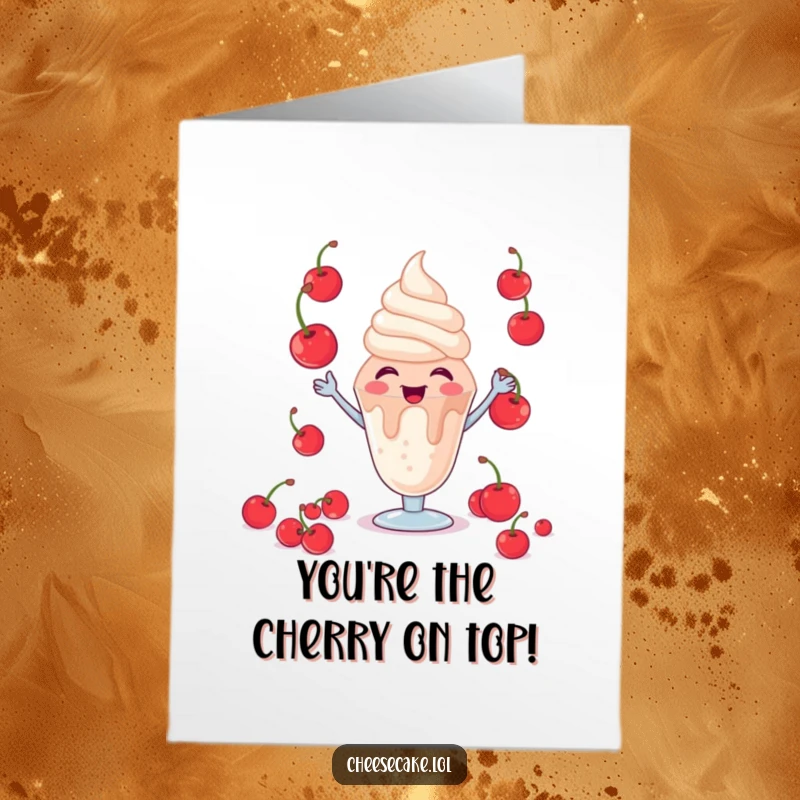Funny Free Printable Giggling Sundae Congratulations Card, Dessert Juggling Cherries, Cheerful Achievement