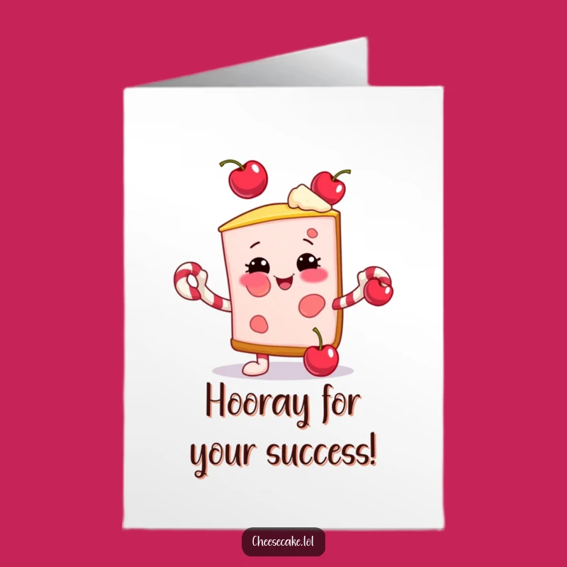Free Printable Congrats Card: Juggling Cheesecake Slice - Funny Downloadable Greeting