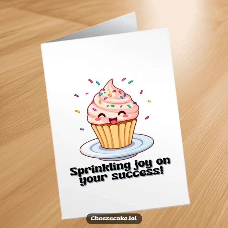 Funny Free Printable Cupcake Congrats Card: A festive cupcake with sprinkles in motion, radiating excitement and celebration.
