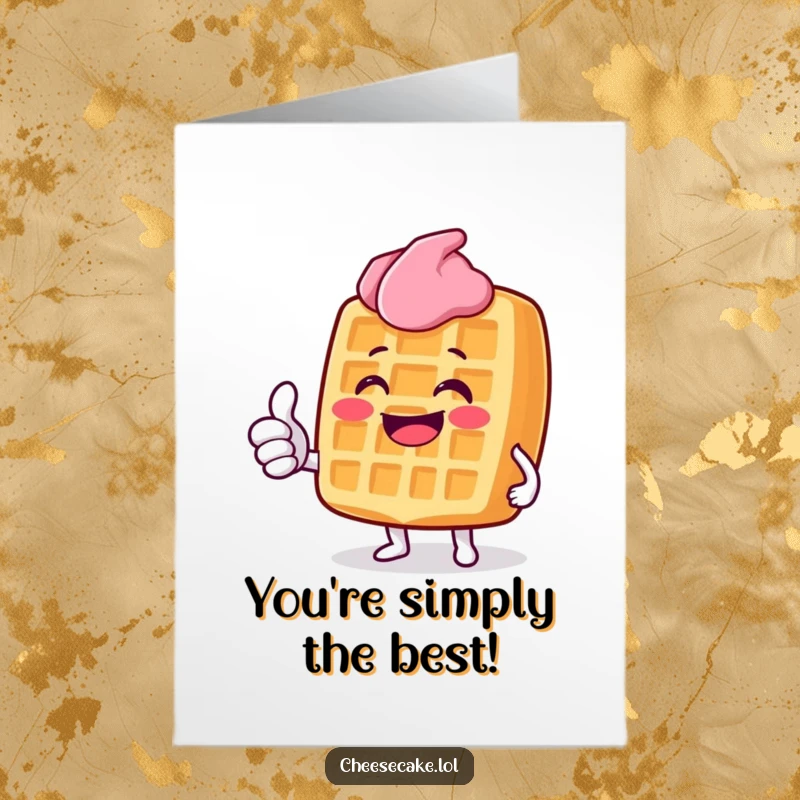 Funny Free Printable Grinning Waffle Congratulations Card, Waffle Character Thumbs Up, Success Celebration