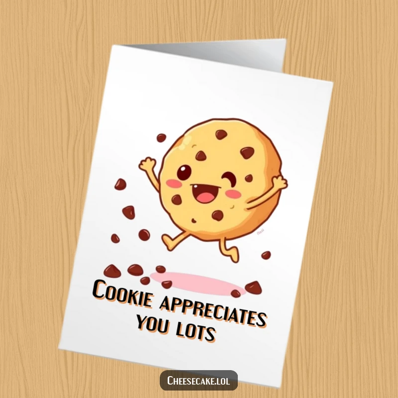 Funny Free Printable Thank You Card: A cookie doing a happy jump with chips flying, expressing thanks.