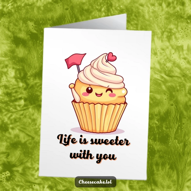 Funny Free Printable Thank You Card: A cheerful cupcake with tipped frosting waves a miniature flag of thanks.