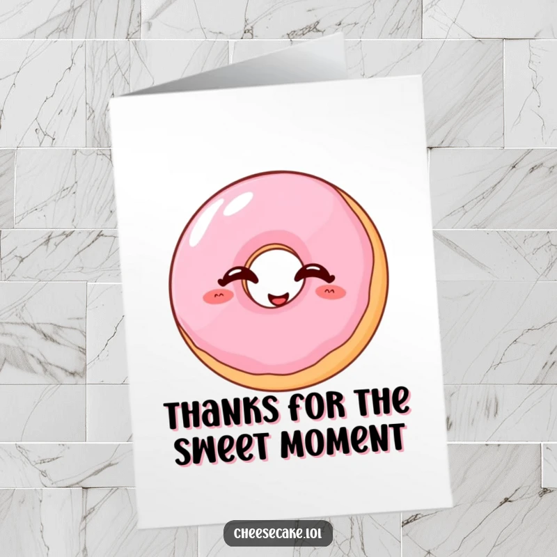 Funny Free Printable Thank You Card: A jelly donut with eyes closed giggles with delight, expressing sincere thanks.