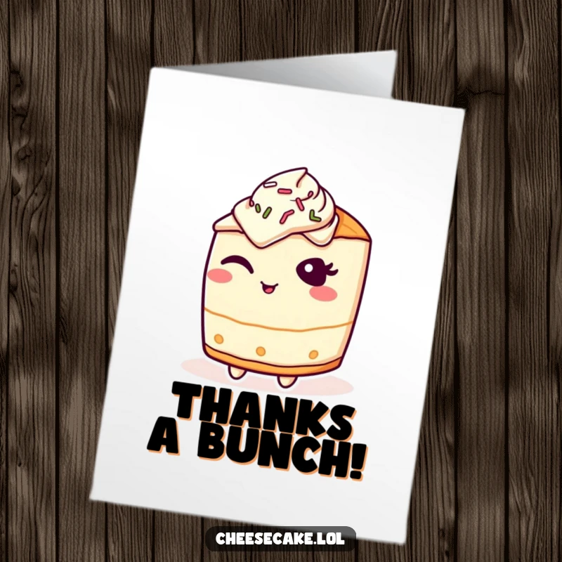 Funny Free Printable Thank You Card: A cheesecake winks slyly, sprinkled with colorful edible confetti.