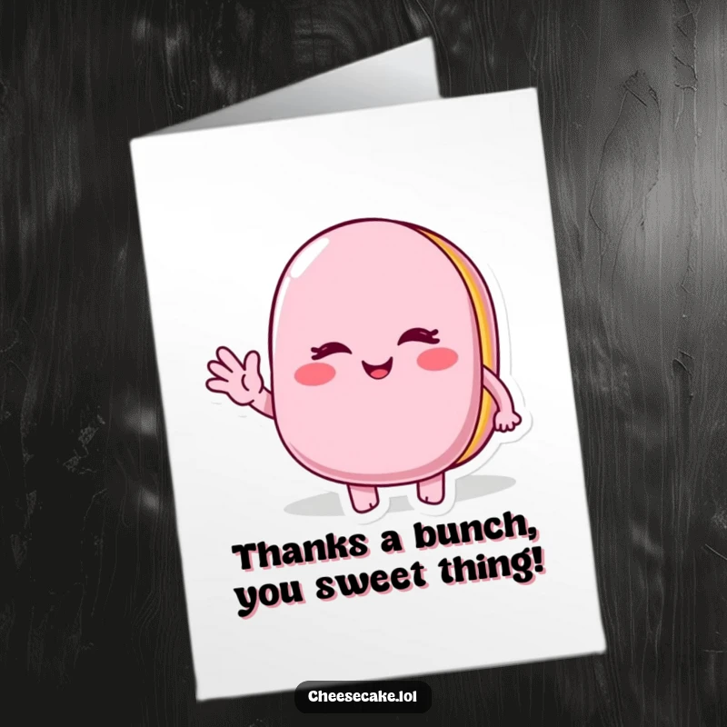 Funny Free Printable Winking Macaroon Thank You Card, Sweet Macaron Waving Thanks, Cute Dessert Design