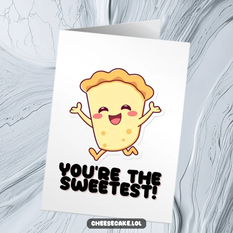 Funny Free Printable Thank You Card: A smiling pie character performing an energetic jump, conveying heartfelt appreciation.