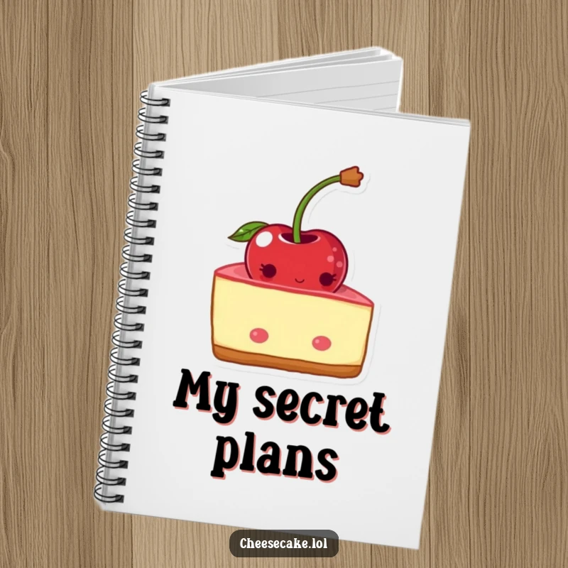 Funny shy cheesecake notebook with a blushing wedge peeking from behind a cherry. For writing.