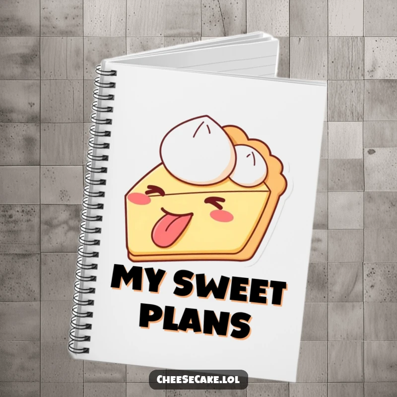 Funny pie wink tongue out notebook featuring a playful slice of pie, ideal for jotting down ideas with a cheeky flair.