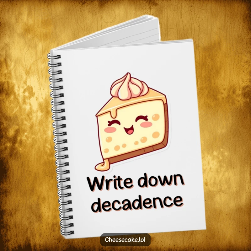 Funny Cheesecake Wink Notebook with a cute cheesecake slice, dripping frosting, and a charming wink, perfect for journaling and notes.