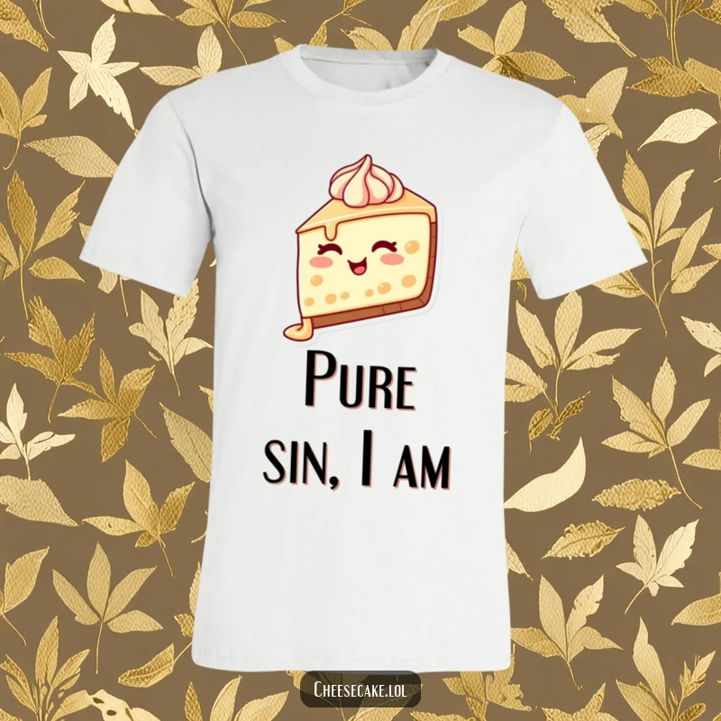 Funny Cheesecake Wink T-Shirt showing a delicious cheesecake slice with frosting dripping and a playful wink, a great gift for dessert enthusiasts.
