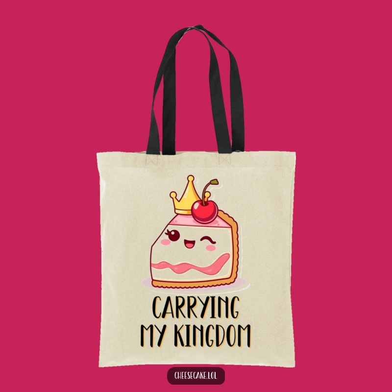 Funny Cheesecake Tote Bag: Cute Crowned Slice Winks, Carry Your Crown!