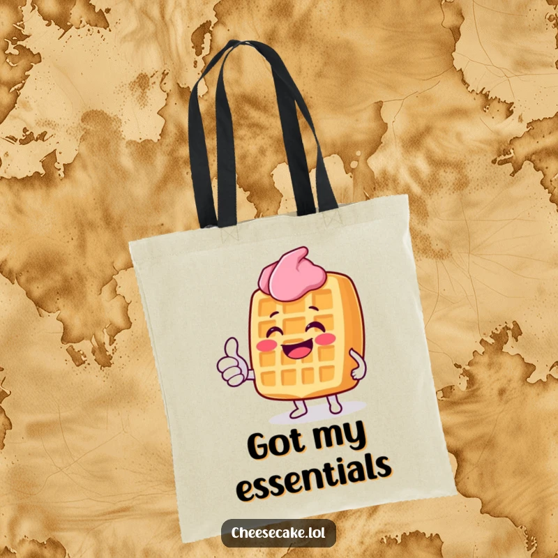 Funny Grinning Waffle Tote Bag: A sturdy tote bag featuring a grinning waffle character giving a positive thumbs up.