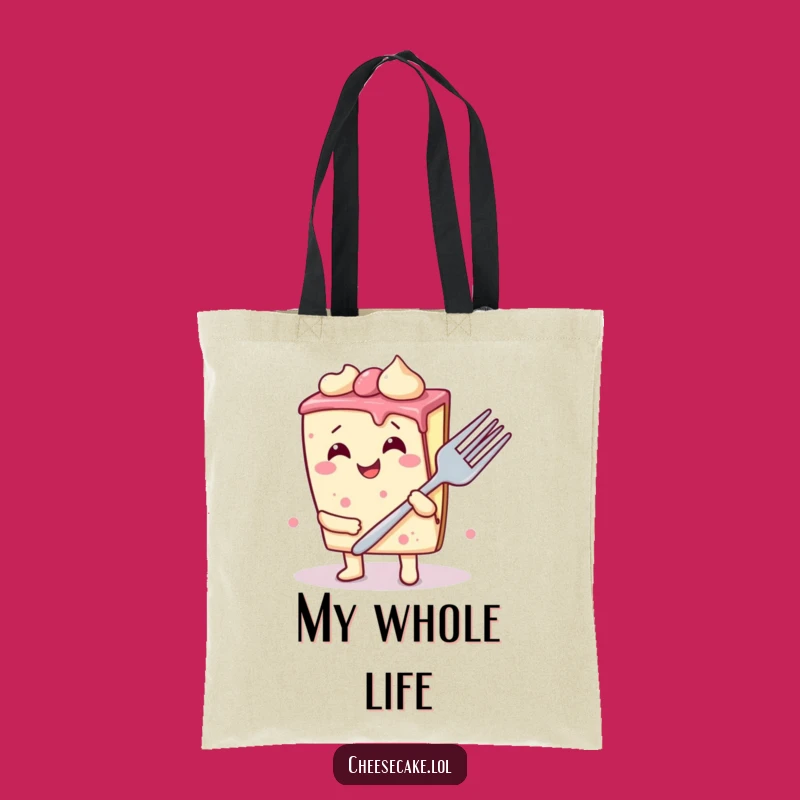 Funny Wobbly Cheesecake Tote Bag: Giggle-Inducing Dessert with Giant Fork, Eco-Friendly!
